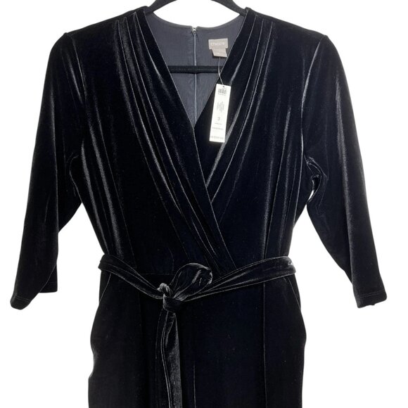 NEW Chico's Womens Black Wide Leg Waist Tie Elegant Velvet Jumpsuit Size 3 US 16 - Picture 3 of 16